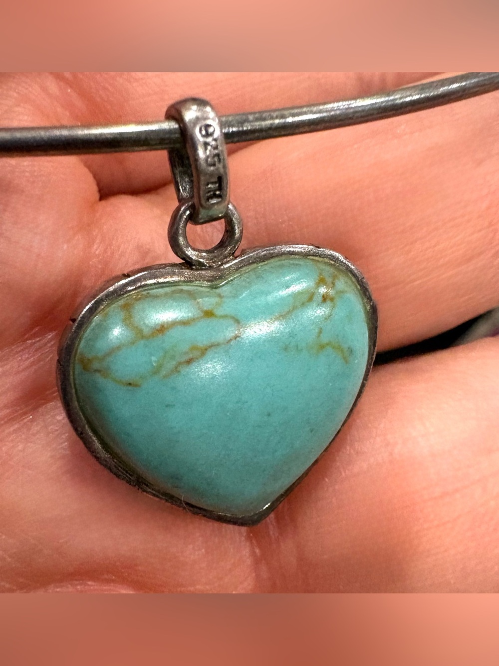 Double-Sided Heart Pendant - Natural Turquoise and Sterling Cobblestone Choker